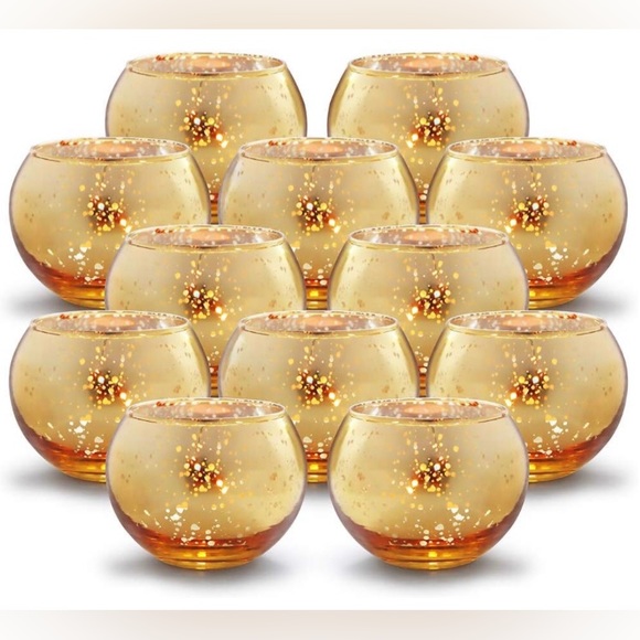 Volens Round Gold Votive Candle Holders, Mercury Glass Candle Holder Set of 12 - Picture 7 of 11